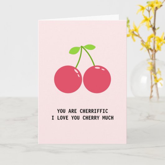 愛するさくらんぼフルーツプン私はあなたを愛する記念日 カード (黄色い花)