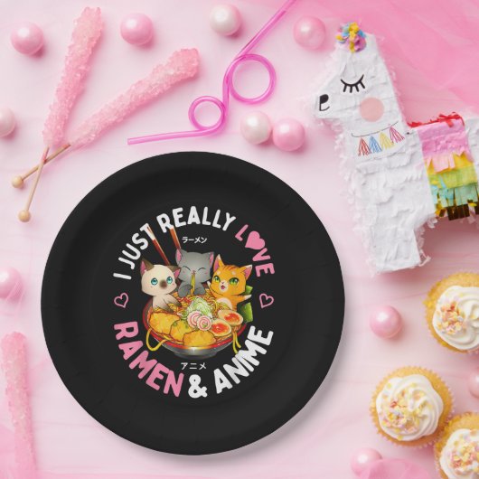愛するアニメ日本のとラーメン猫かわいい ペーパープレート (パーティー)