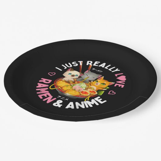 愛するアニメ日本のとラーメン猫かわいい ペーパープレート (アングル)