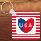 愛するアメリカ愛国的な赤白青おもしろいハートキー キーホルダー (正面)