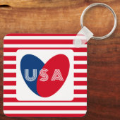 愛するアメリカ愛国的な赤白青おもしろいハートキー キーホルダー (裏面)