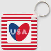 愛するアメリカ愛国的な赤白青おもしろいハートキー キーホルダー (裏面)