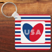 愛するアメリカ愛国的な赤白青おもしろいハートキー キーホルダー (正面)