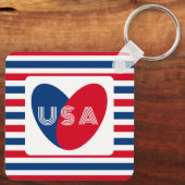 愛するアメリカ愛国的な赤白青おもしろいハートキー キーホルダー (裏面)