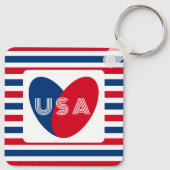愛するアメリカ愛国的な赤白青おもしろいハートキー キーホルダー (裏面)