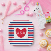 愛するアメリカ愛国的な赤白青おもしろいハート ペーパープレート (パーティー)