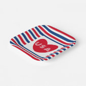 愛するアメリカ愛国的な赤白青おもしろいハート ペーパープレート (傾斜あり)