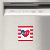 愛するアメリカ愛国的な赤白青おもしろいハート マグネット (インサイチュ (食洗機))