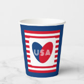 愛するアメリカ愛国的な赤白青おもしろいハート 紙コップ (裏面)