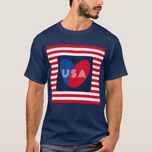 愛するアメリカ愛国的な赤白青おもしろいハート Tシャツ (正面)