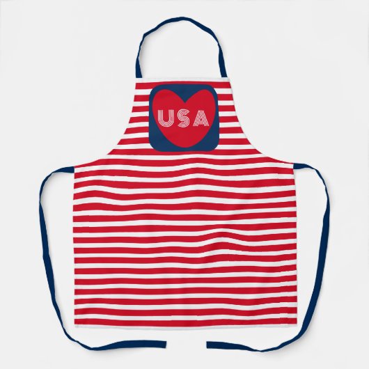 愛するアメリカ愛国的な赤白青おもしろいハートAp エプロン (正面)