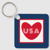 愛するアメリカ愛国的赤白青シンプルハート キーホルダー (正面)