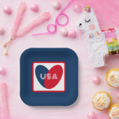 愛するアメリカ愛国的赤白青シンプルハート ペーパープレート (パーティー)