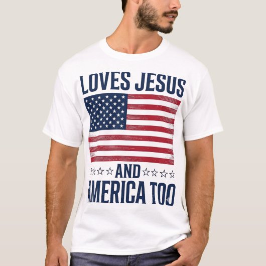 愛するイエスとアメリカ、愛国的なクリスチャンTシャツ Tシャツ (正面)
