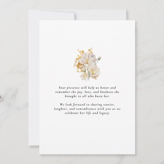 愛するエレガント思い出の葬儀フローラ写真 招待状 (裏面)