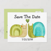 愛するカタツムリ結婚式の日付はがきを保存 案内ポストカード (正面/裏面)