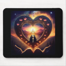 愛するカップルが休むハートの超現実的な場面 マウスパッド