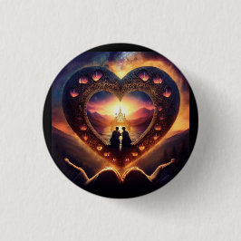 愛するカップルが休むハートの超現実的な場面 缶バッジ