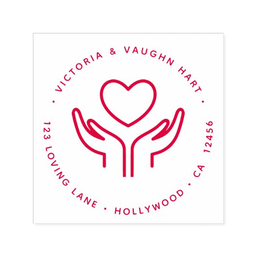 愛するカップル差出人住所2手1ハート セルフインキングスタンプ (デザイン)