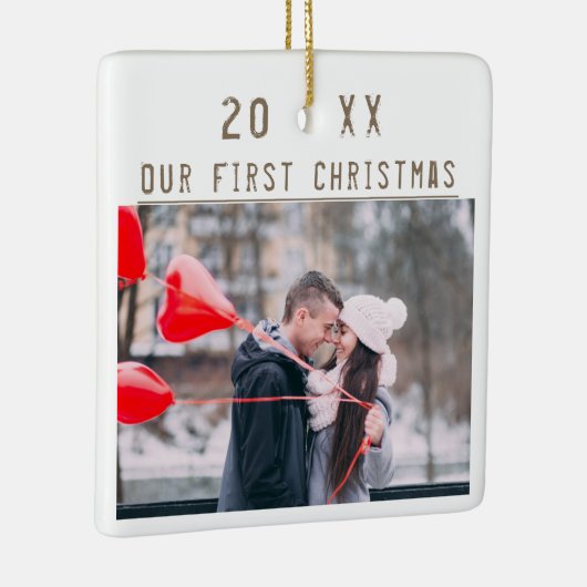 愛するカップル1stクリスマスキープサケ2枚の写真 セラミックオーナメント (右)