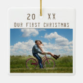 愛するカップル1stクリスマスキープサケ2枚の写真 セラミックオーナメント (裏面)