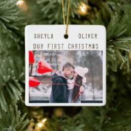 愛するカップル1stクリスマスキープサケ2枚の写真 セラミックオーナメント