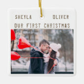 愛するカップル1stクリスマスキープサケ2枚の写真 セラミックオーナメント (正面)