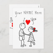 愛するカード – かわいいカップル – カスタム文字/名前 シーズンポストカード (正面/裏面)