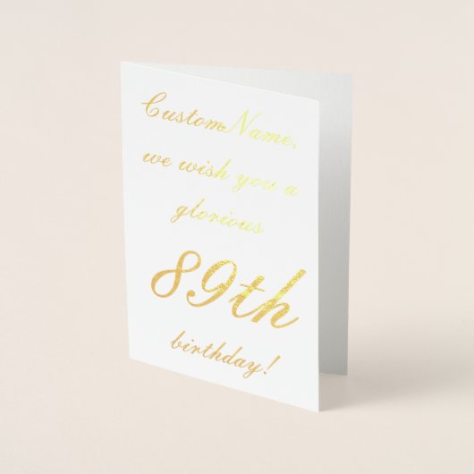 愛するゴールドフォイル89th誕生日グリーティングカード 箔カード (正面)