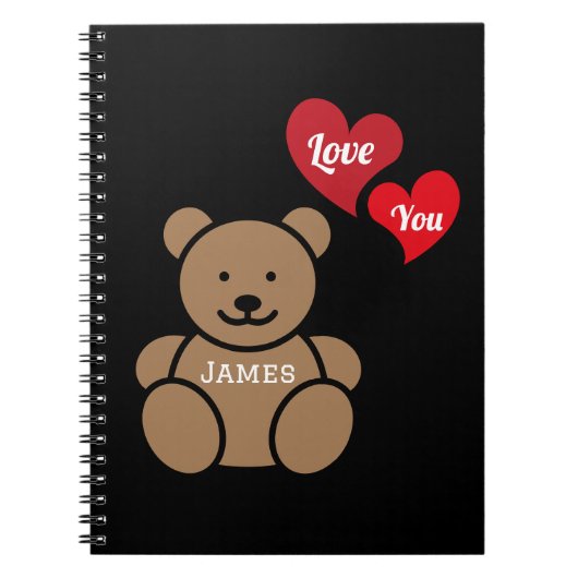 愛するテディベアとハートパーソナライズされた、 ノートブック (正面)