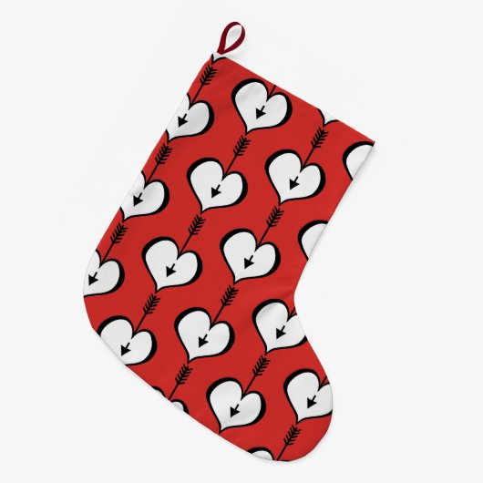 愛するハート白いクリスマスストッキング ラージクリスマスストッキング (正面 (吊り時))