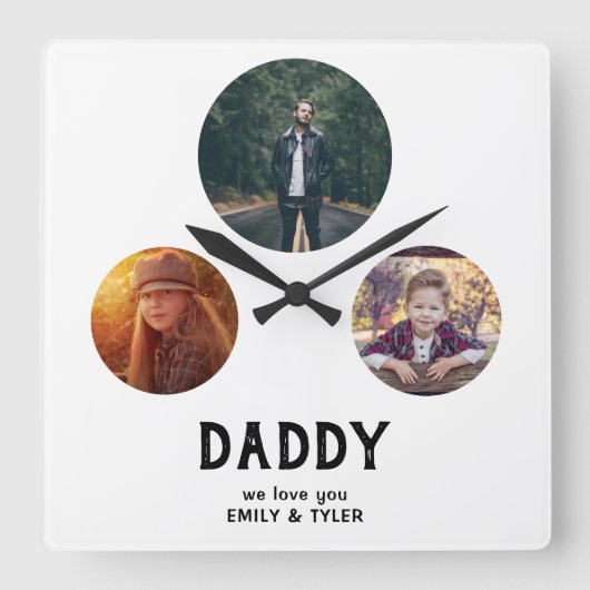 愛するパパ3写真父の日 スクエア壁時計 (正面)