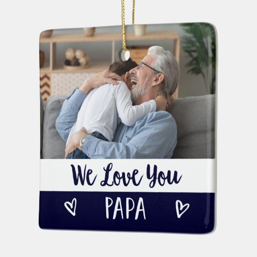 愛するパパ |ネイビーブルーカラーブロック2枚写真 セラミックオーナメント (左)