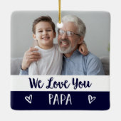 愛するパパ |ネイビーブルーカラーブロック2枚写真 セラミックオーナメント (裏面)