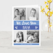 愛するパパ |青い色のブロックフォトグリッド カード (黄色い花)