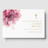 愛するフローラの葬儀でピンクのクリスチャン ゲストブック (正面)