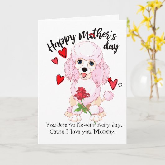愛するプードルカードから母の日を楽しむ カード (黄色い花)