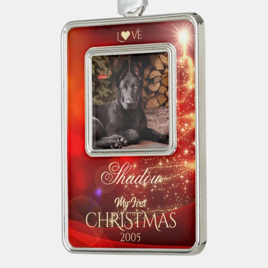 愛するペットの写真を飾る クリスマスツリー オーナメント 赤 シルバープレートフレームオーナメント (左)