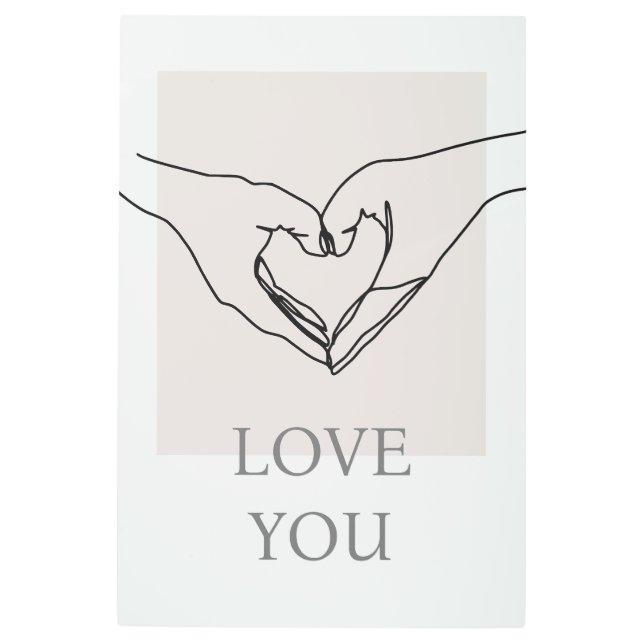 愛するポスター。ラインアート手のウォールアート メタルプリント (正面)