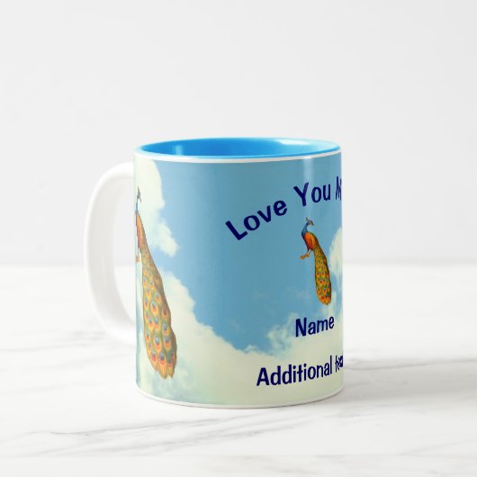 愛するママパーソナライズされた孔雀 ツートーンマグカップ (正面左)