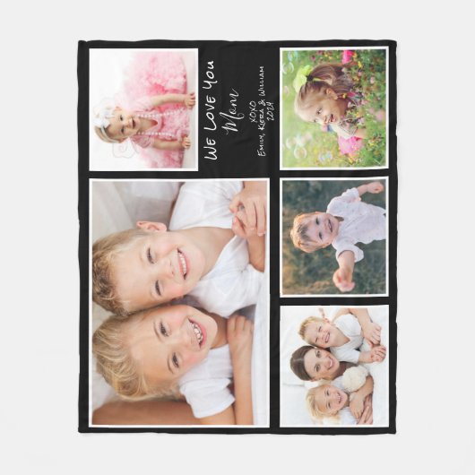 愛するママ写真コラージュ黒 フリースブランケット (正面)