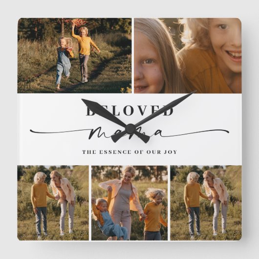 愛するママ母ハッピー母の日フォトコラージュ スクエア壁時計 (正面)