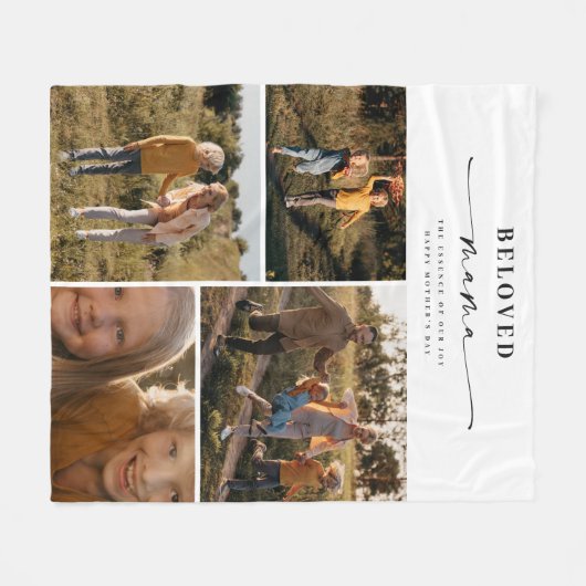 愛するママ母ハッピー母の日フォトコラージュ フリースブランケット (正面(横))