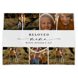 愛するママ母ハッピー母の日フォトコラージュ ラージペーパーバッグ