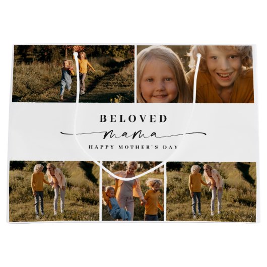 愛するママ母ハッピー母の日フォトコラージュ ラージペーパーバッグ (正面)