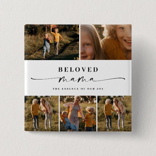愛するママ母ハッピー母の日フォトコラージュ 缶バッジ (正面)