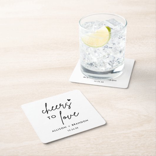 愛するミニマルパーソナライズされたス結婚応援 スクエアペーパーコースター (インサイチュ)