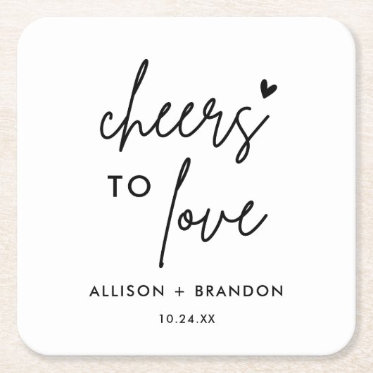 愛するミニマルパーソナライズされたス結婚応援 スクエアペーパーコースター (正面)