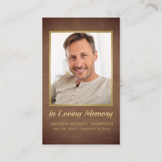 愛するメモリで茶色の金ゴールド写真葬儀カード 名刺 (正面)