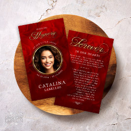 愛するメモリの赤いバラの死亡記事の祈りの言葉カード 招待状